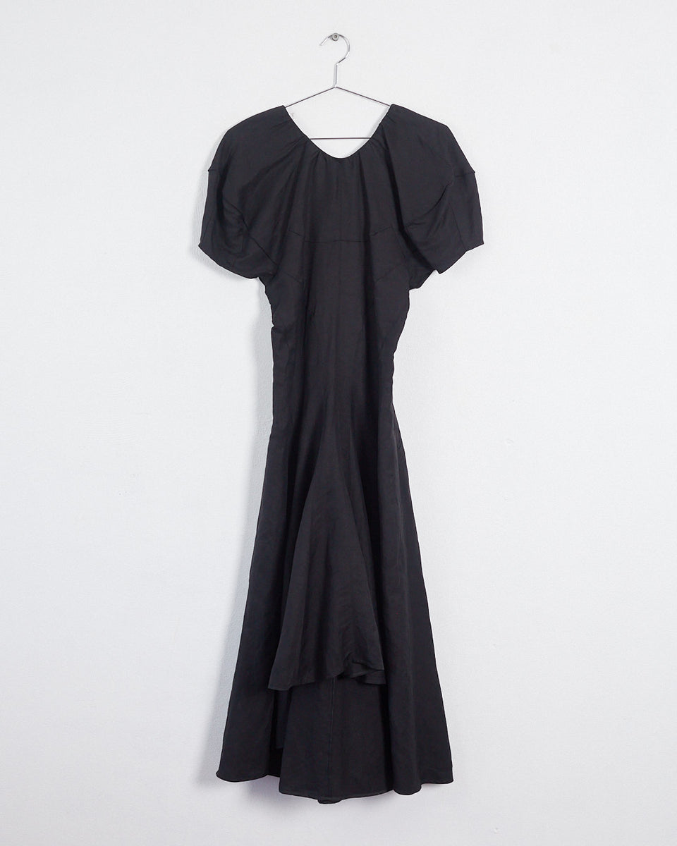 Céline puff sleeve linen dress, black, 8 – RELIK editions