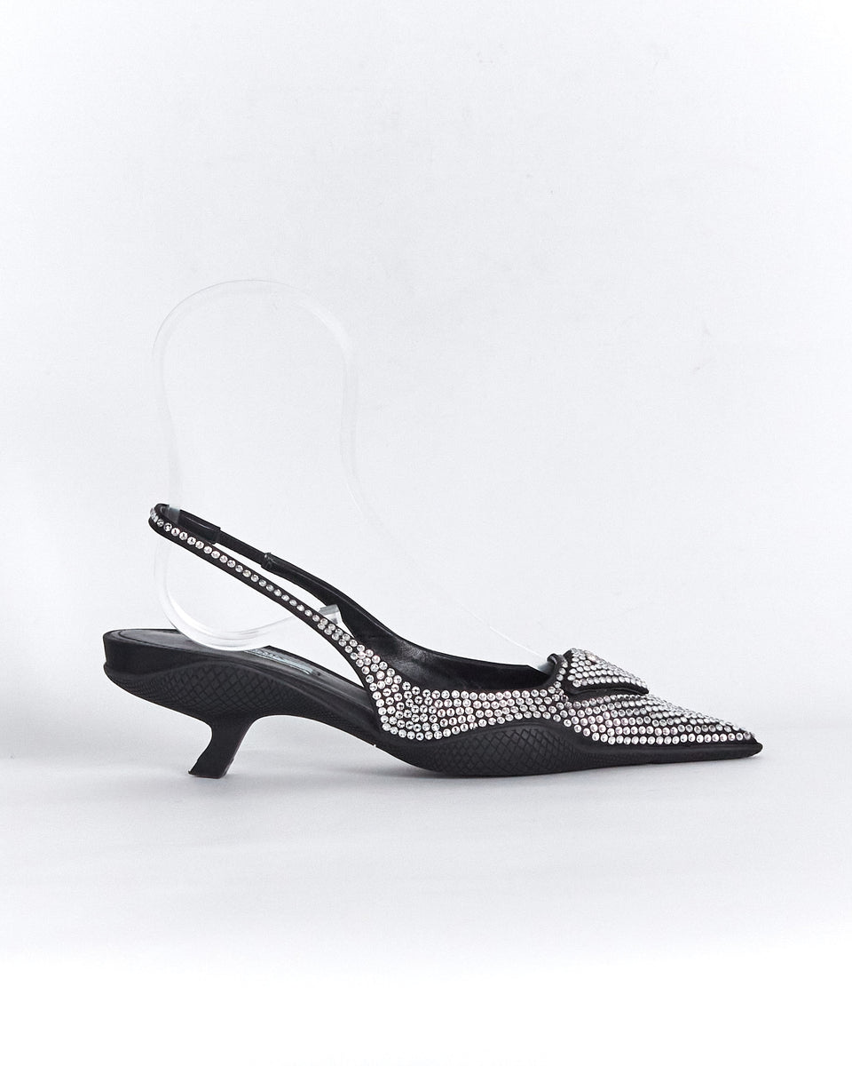 Prada crystal slingback kitten heels, black \u0026 silver, 35 – RELIK editions
