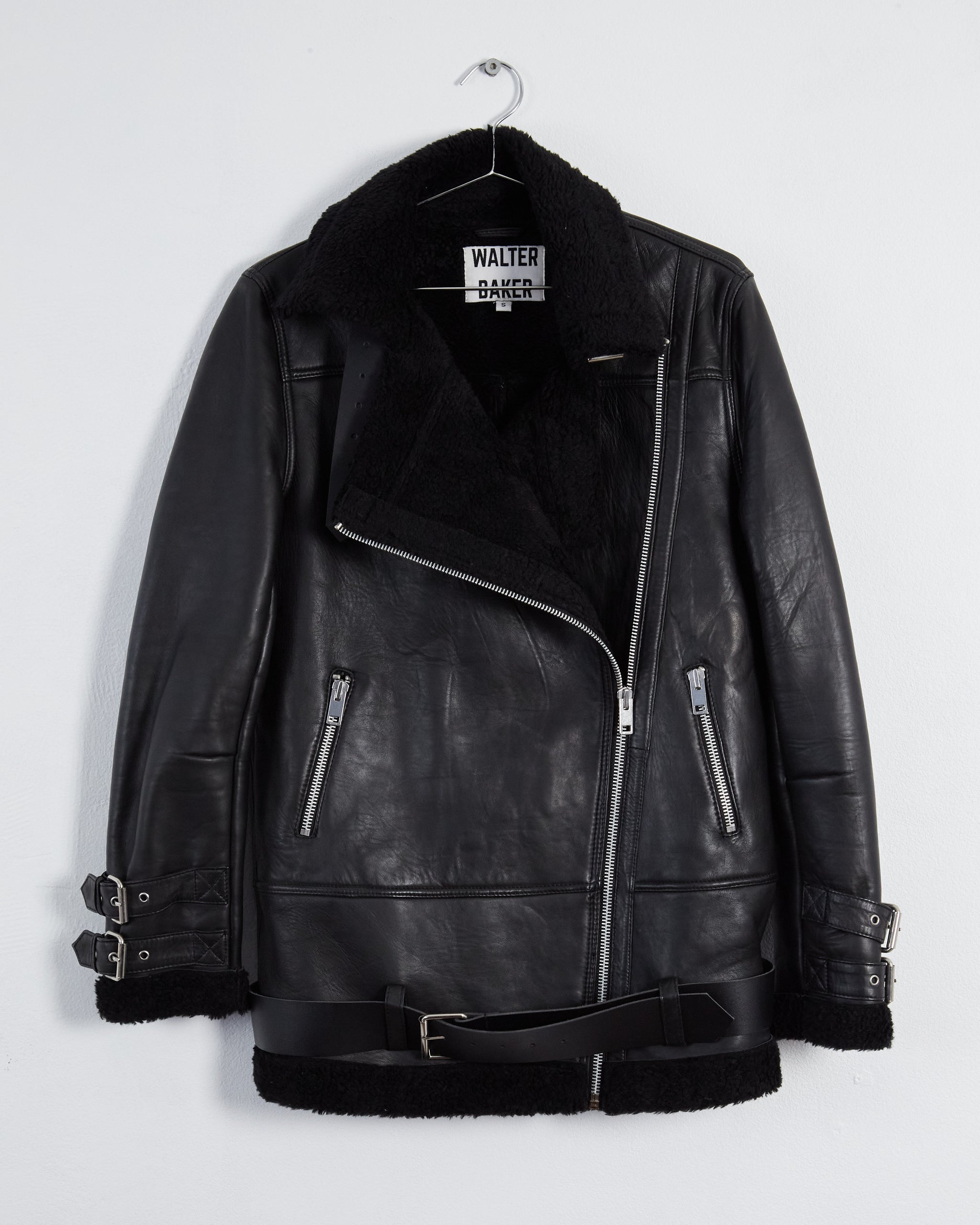 Walter Baker 'adele' faux shearling trim leather jacket, black,