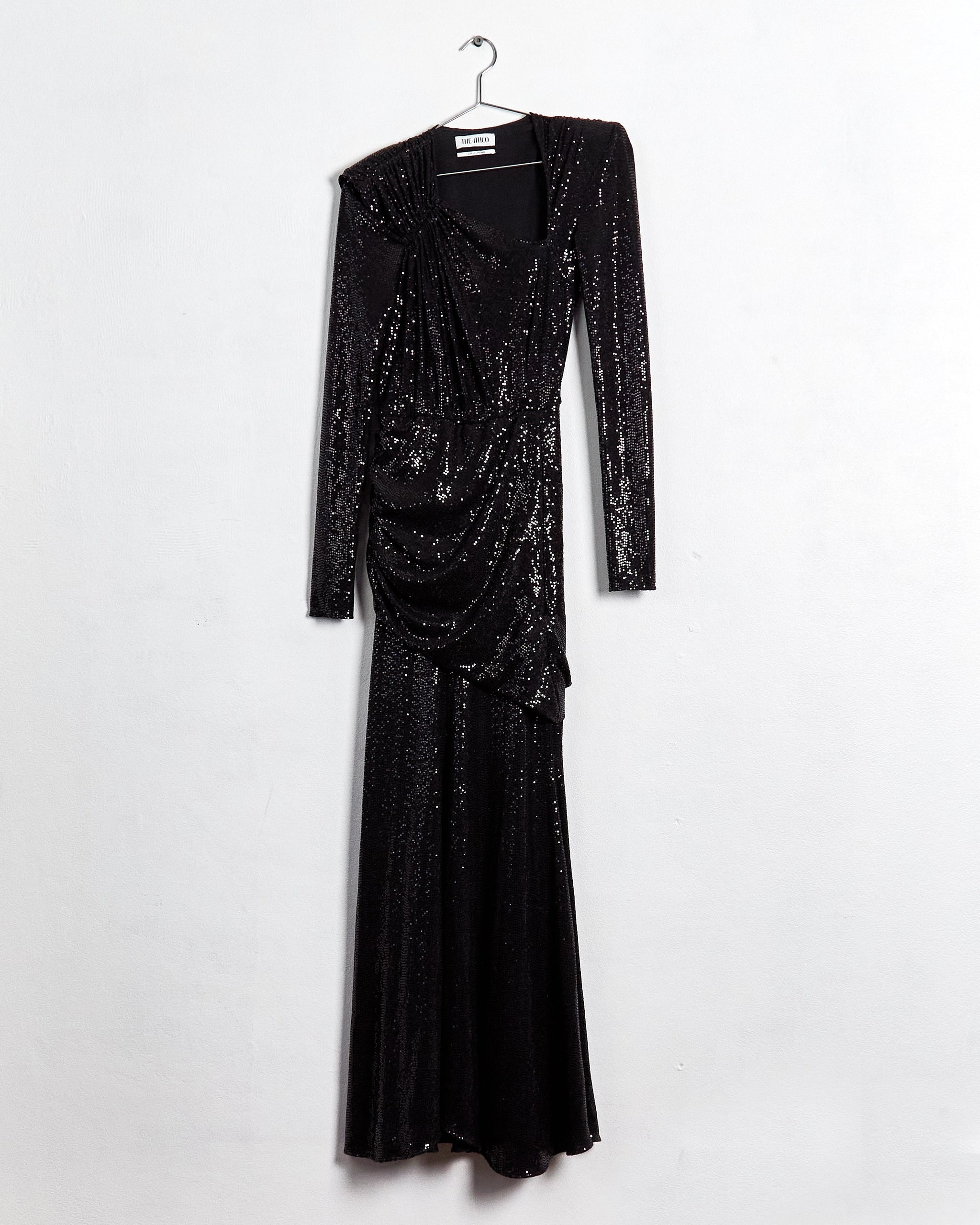 The Attico asymmetric ruched sequin maxi dress, black, 6 – RELIK editions